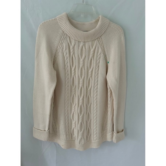 Talbots Sweaters - Talbots Womens Cream Ivory Cable Knit Mock Neck Raglan Sleeve Sweater Large
